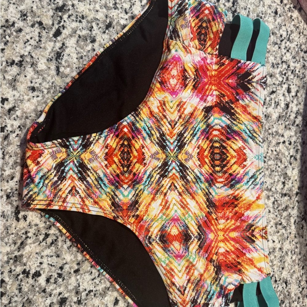 Colorful Patterned  High Waisted Swim Bottom